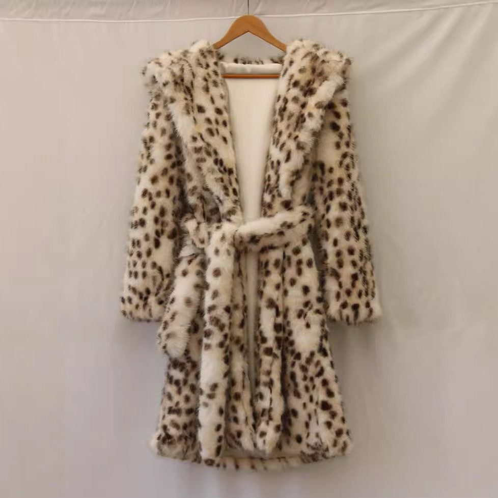 Manteau Long à Motif Léopard avec Capuche pour Femme - Couleur de l'image