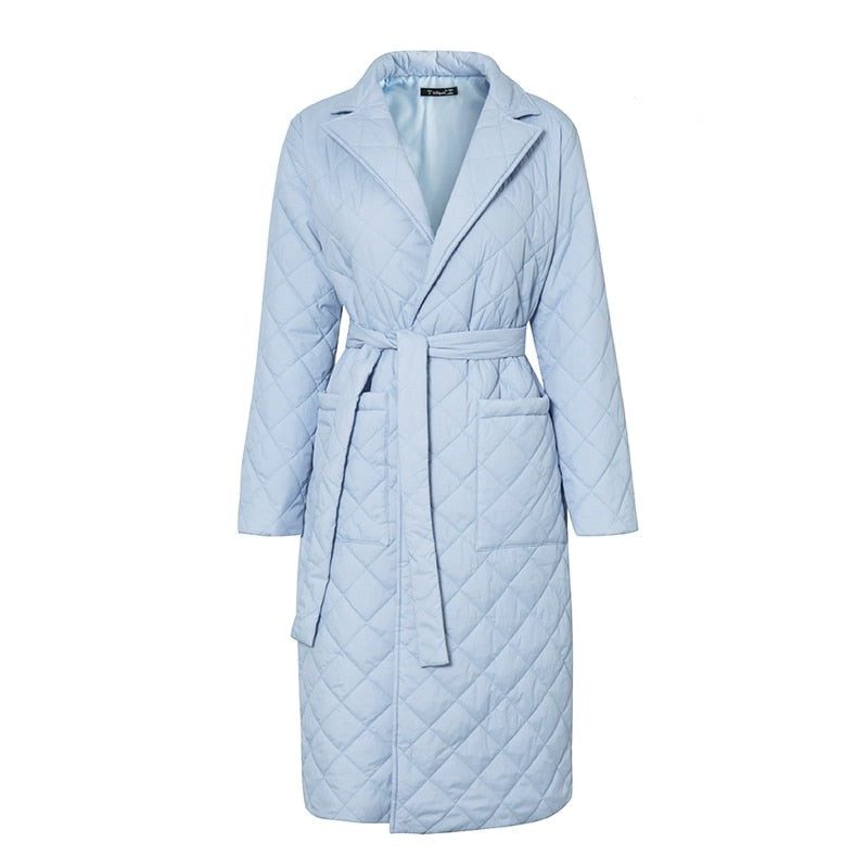 Manteau Long Matelassé avec Ceinture pour Femme