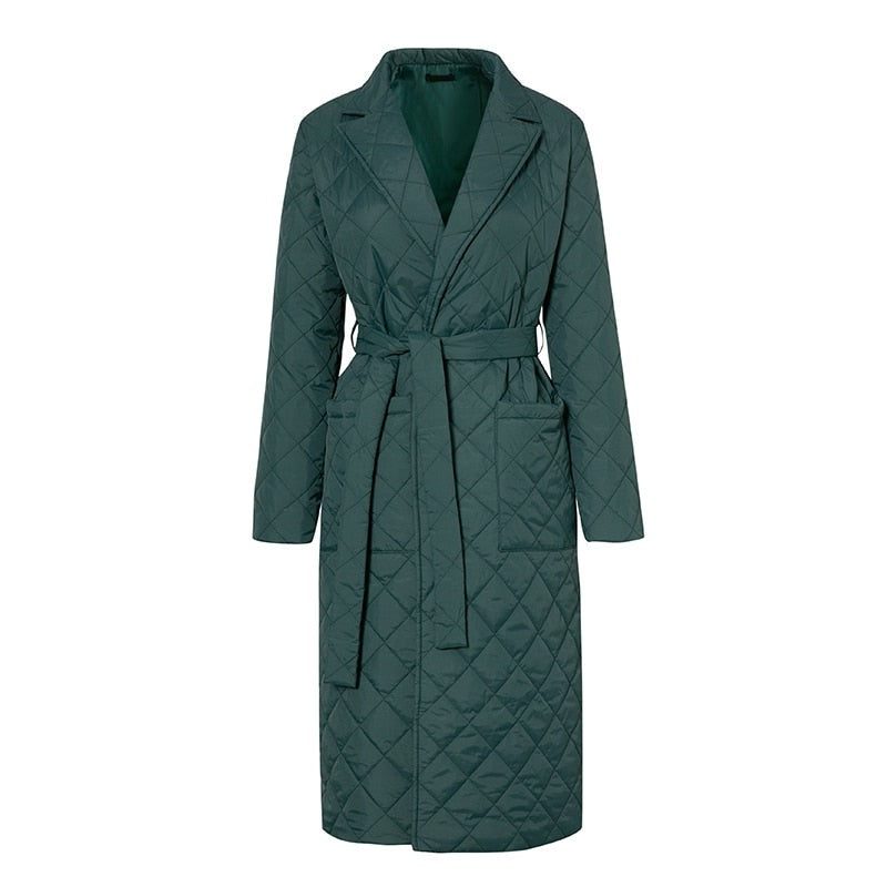 Manteau Long Matelassé avec Ceinture pour Femme