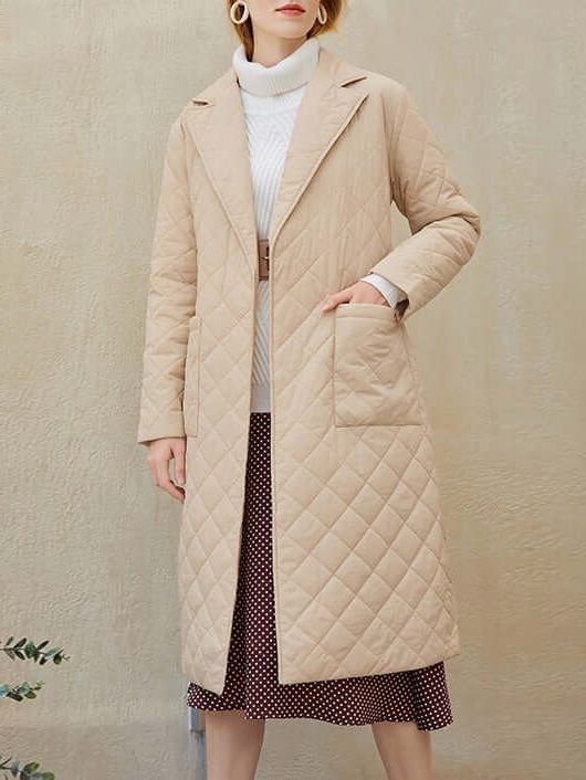 Manteau Long Matelassé avec Ceinture pour Femme