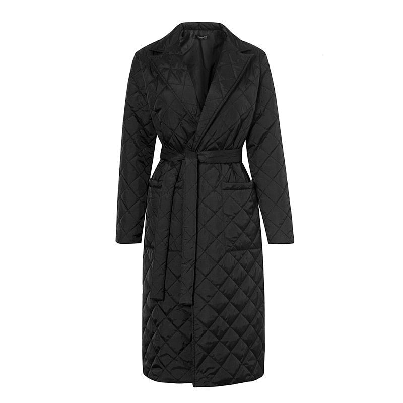 Manteau Long Matelassé avec Ceinture pour Femme