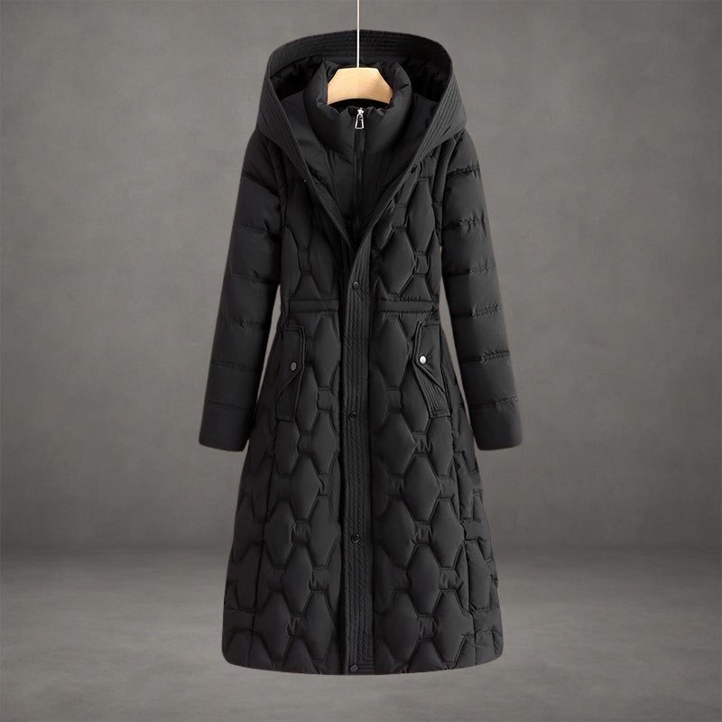 Manteau Matelassé Maxi à Capuche pour Femme - Noir