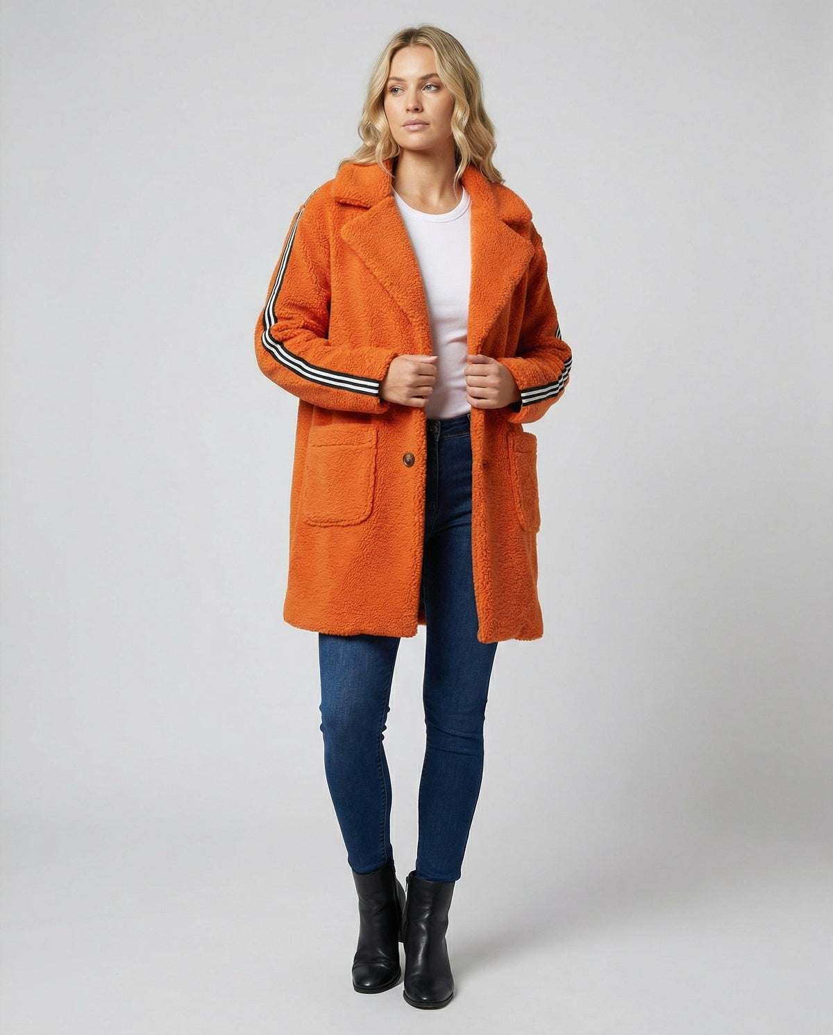Manteau Teddy à Rayures Sportives pour Femme