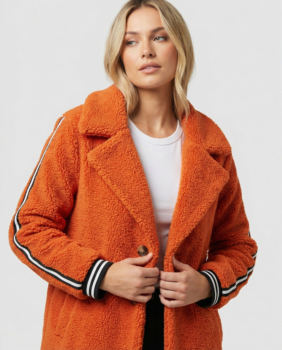 Manteau Teddy à Rayures Sportives pour Femme - View 10