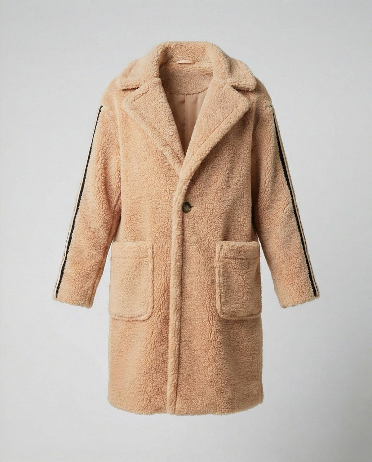 Manteau Teddy à Rayures Sportives pour Femme - Abricot