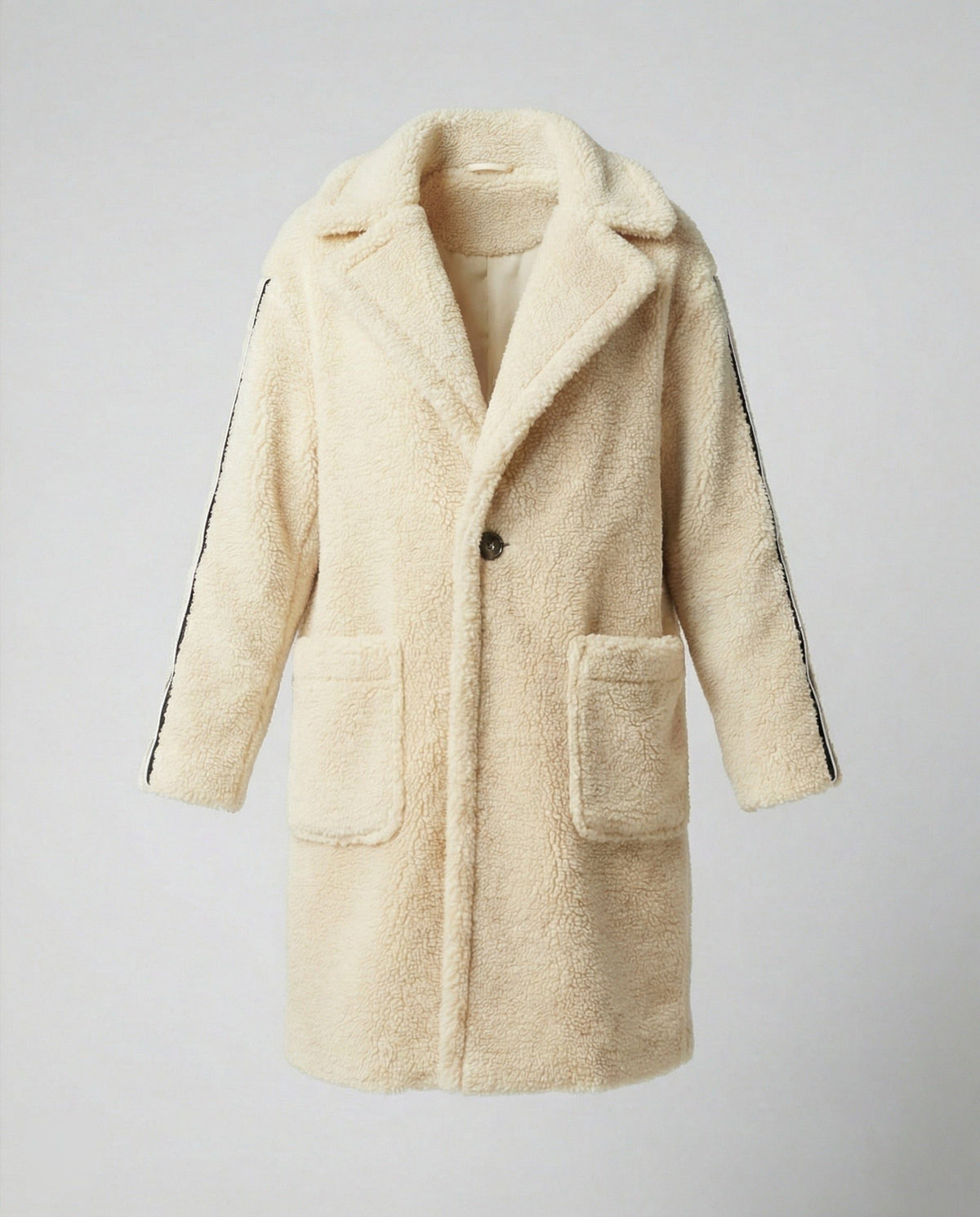 Manteau Teddy à Rayures Sportives pour Femme - Ivoire