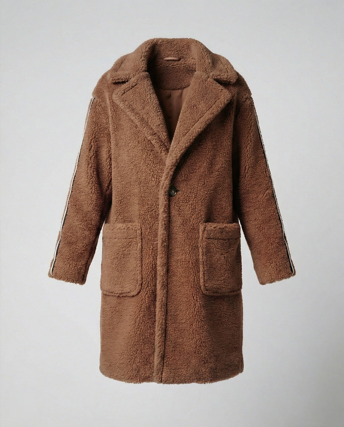 Manteau Teddy à Rayures Sportives pour Femme - Marron
