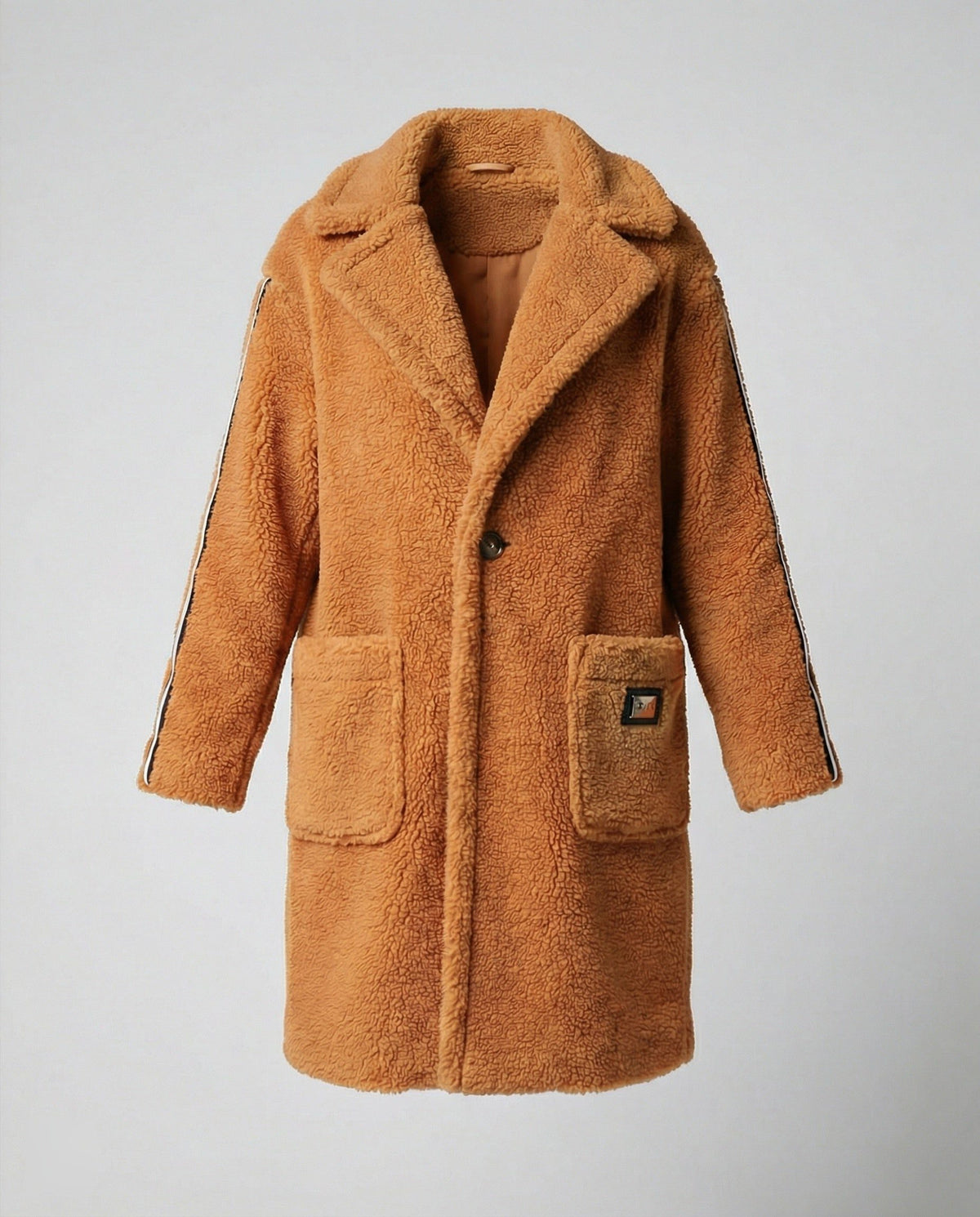 Manteau Teddy à Rayures Sportives pour Femme - Camel