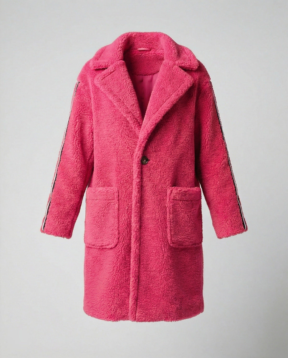 Manteau Teddy à Rayures Sportives pour Femme - Magenta