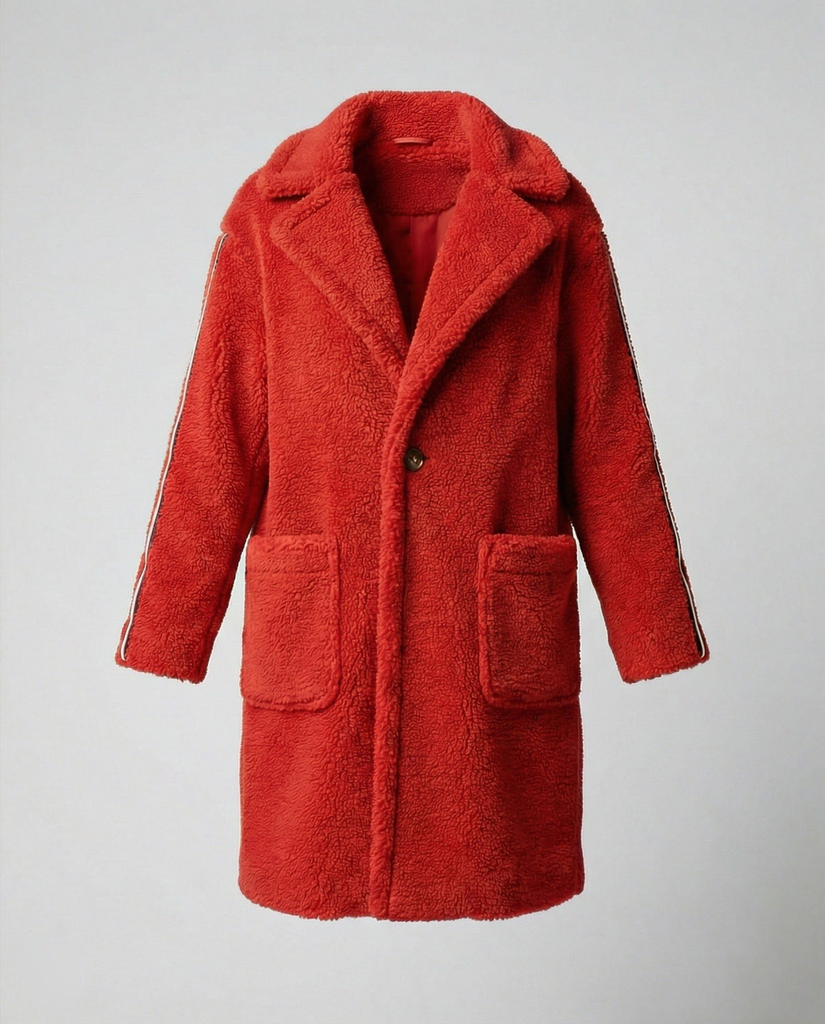 Manteau Teddy à Rayures Sportives pour Femme - Rouge