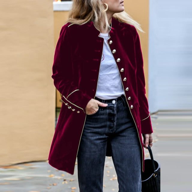 Manteau Velours Boutonnage Long pour Femme