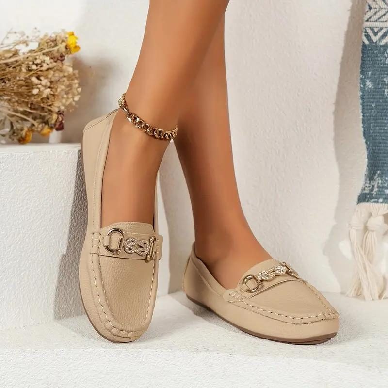 Mocassins à Chaîne Dorée pour Femme - Khaki