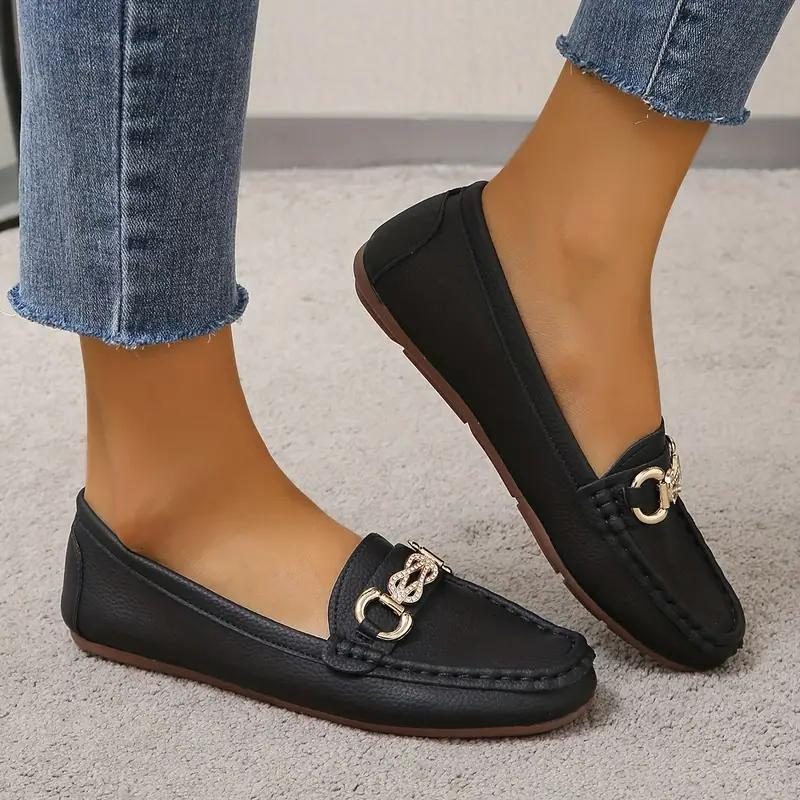 Mocassins à Chaîne Dorée pour Femme - Noir