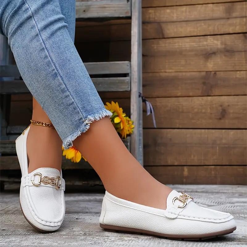 Mocassins à Chaîne Dorée pour Femme - Blanc
