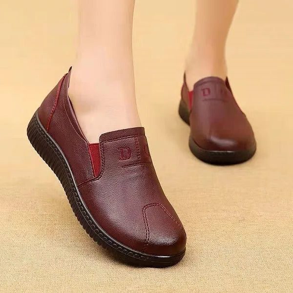 Mocassins en Cuir avec Talon Bloc pour Femme - Rouge