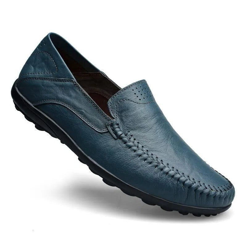 Mocassins en Cuir à Couture Visible pour Homme - Bleu