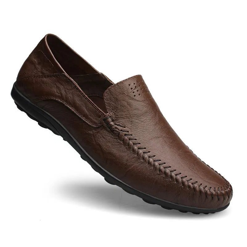 Mocassins en Cuir à Couture Visible pour Homme - Marron foncé