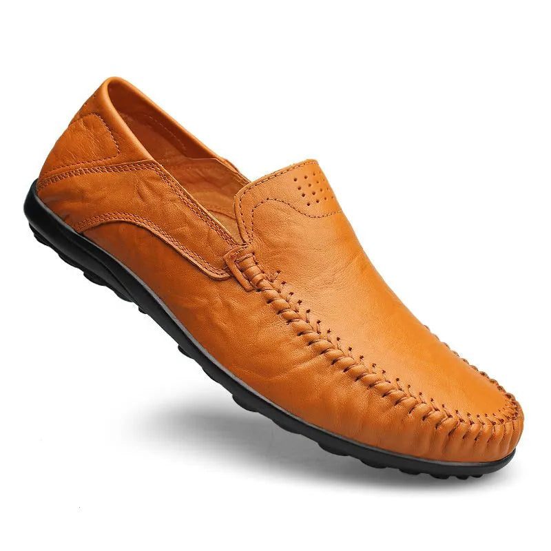 Mocassins en Cuir à Couture Visible pour Homme - Jaune Marron