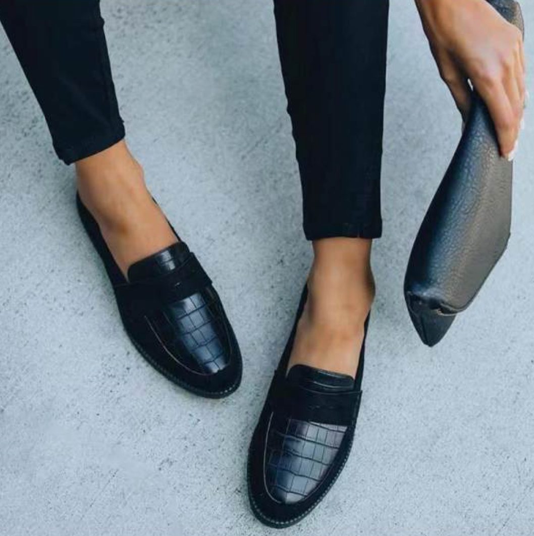 Mocassins à Motif Crocodile pour Femme - Noir