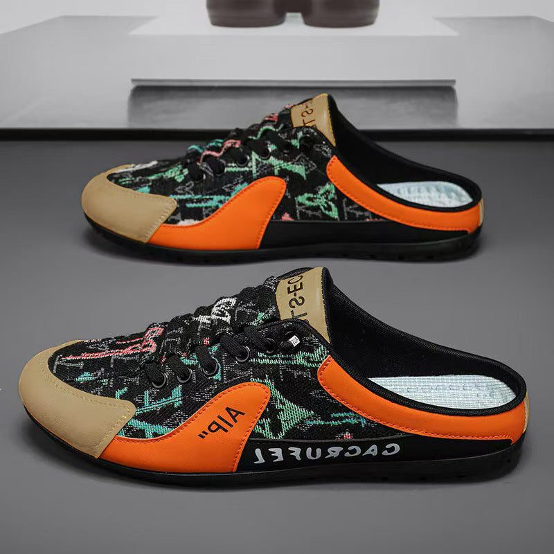 Mules Aérées à Détails Tissés pour Femme - Noir/Orange