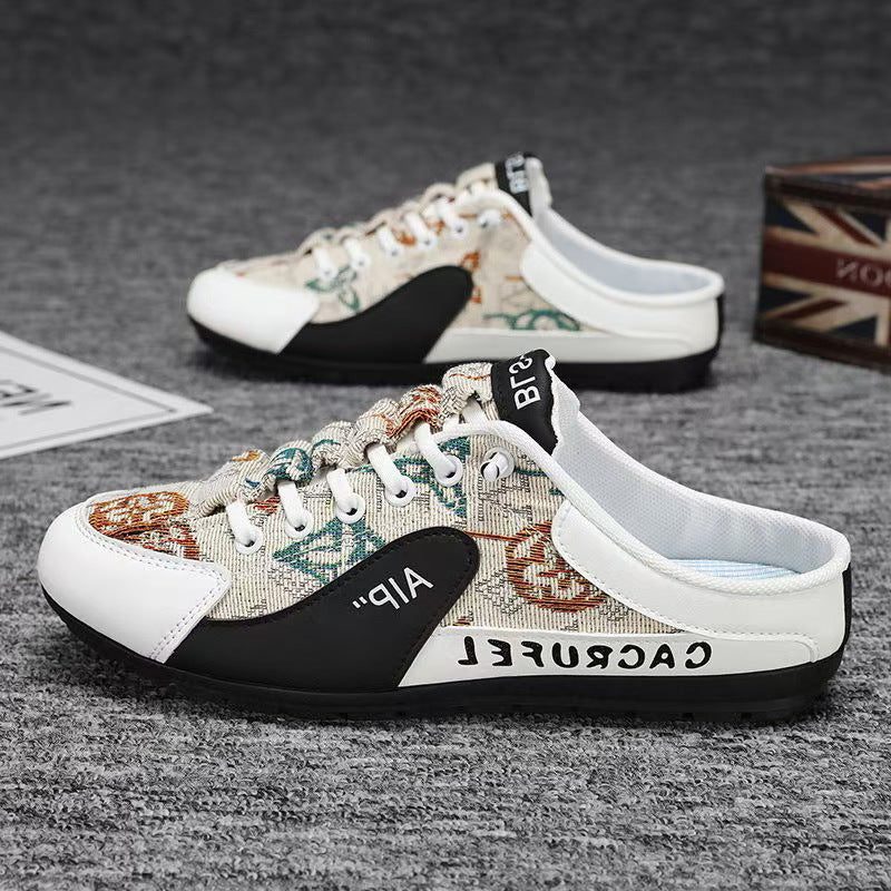 Mules Aérées à Détails Tissés pour Femme - Noir/Blanc