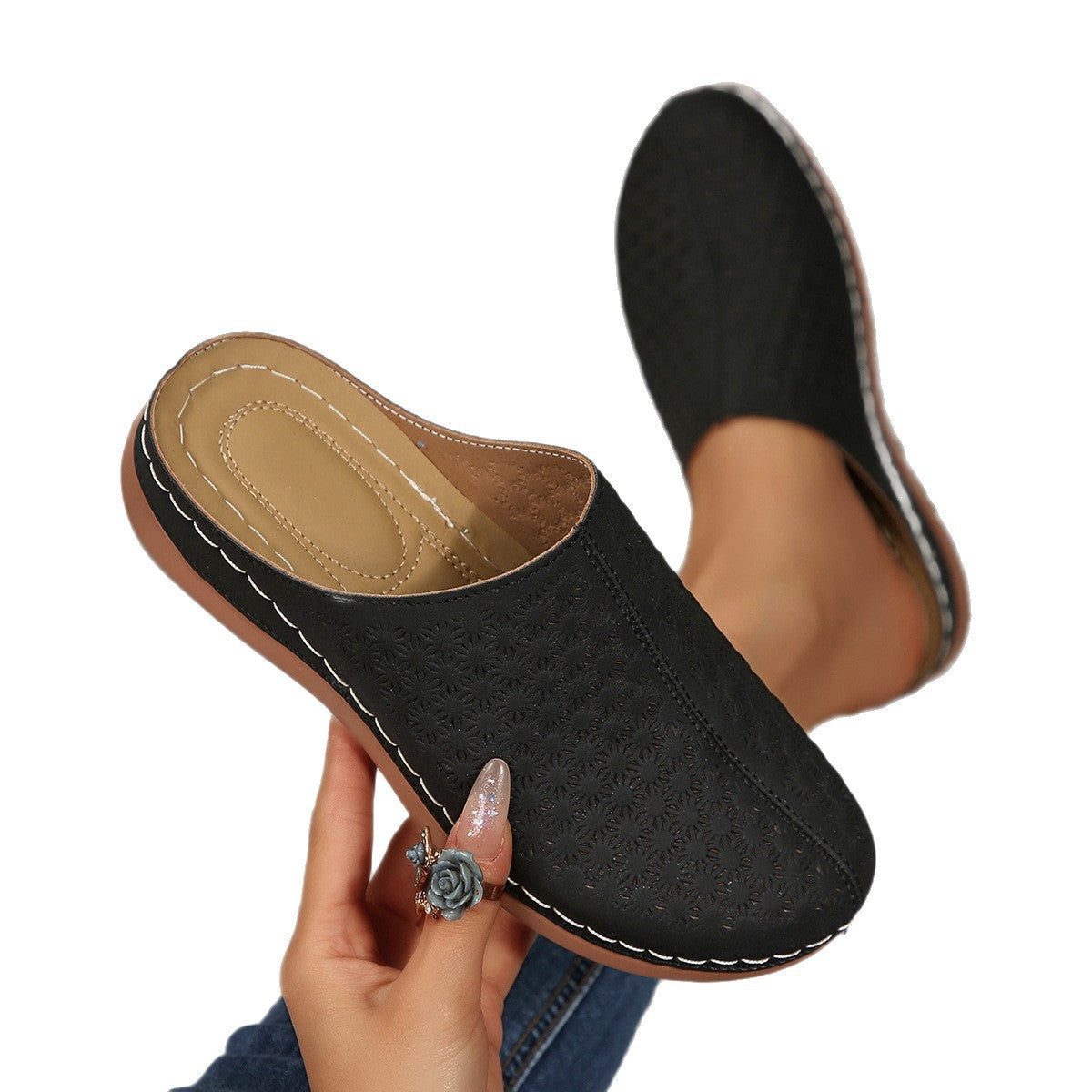 Mules Perforées à Talon Bloc pour Femme - View 5