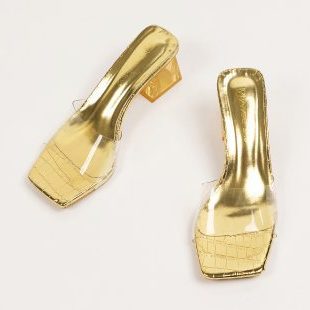 Mules à Talon Bloc Bout Carré pour Femme - Or