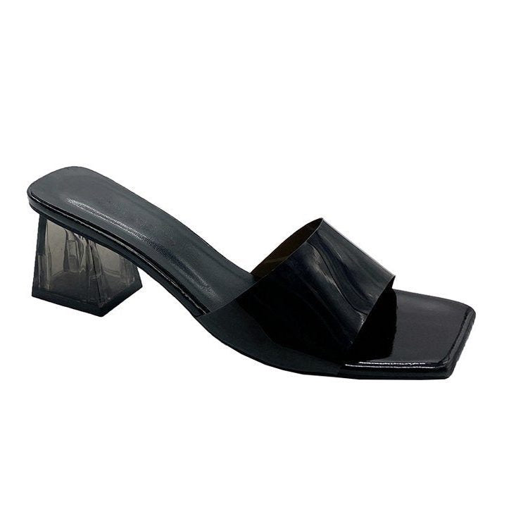 Mules à Talon Bloc Bout Carré pour Femme - Noir
