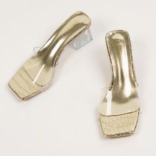 Mules à Talon Bloc Bout Carré pour Femme - Or clair