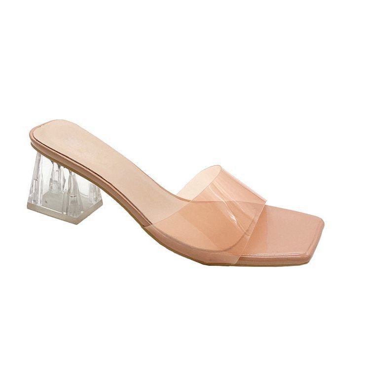 Mules à Talon Bloc Bout Carré pour Femme - Rose