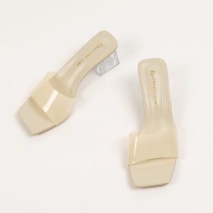 Mules à Talon Bloc Bout Carré pour Femme - Beige