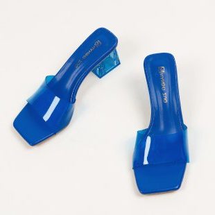Mules à Talon Bloc Bout Carré pour Femme - Bleu
