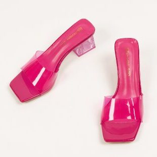 Mules à Talon Bloc Bout Carré pour Femme - Magenta