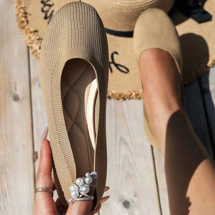 Mules Tricotées à Bout Ouvert pour Femme - Beige