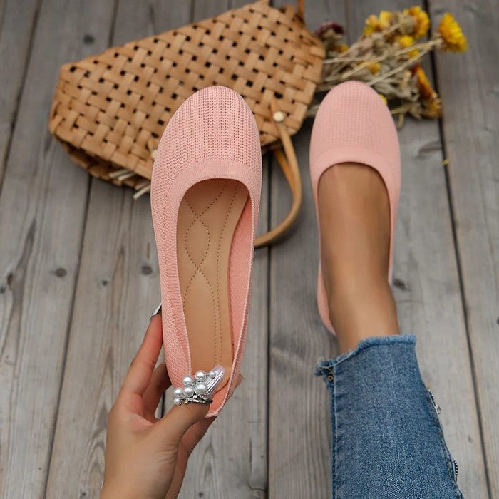 Mules Tricotées à Bout Ouvert pour Femme - Rose clair