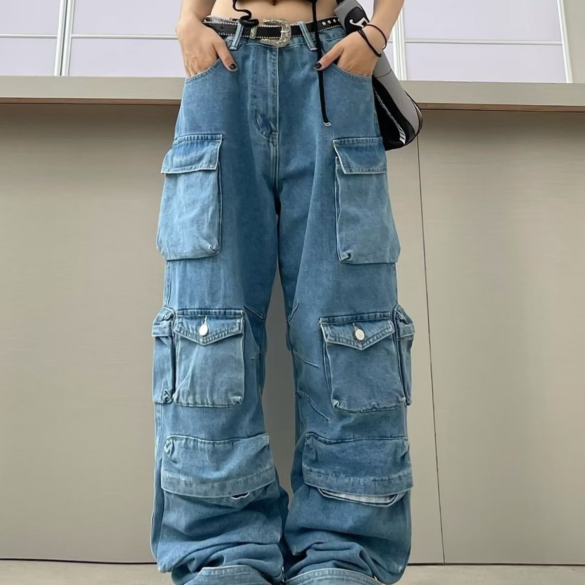 Pantalon Cargo Large avec Poches Multiples pour Femme
