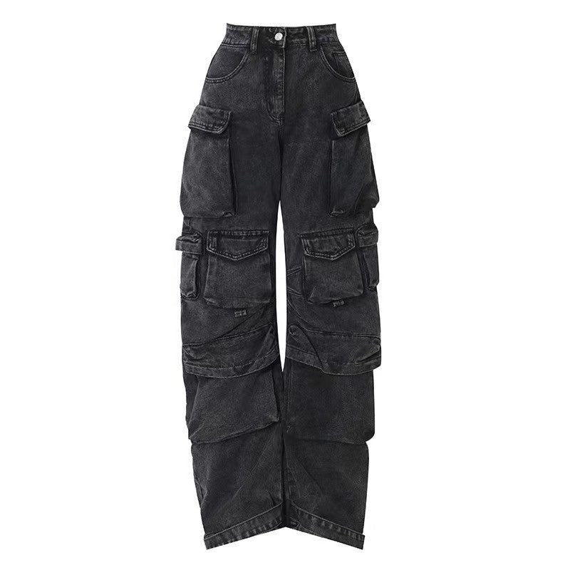 Pantalon Cargo Large avec Poches Multiples pour Femme - Noir