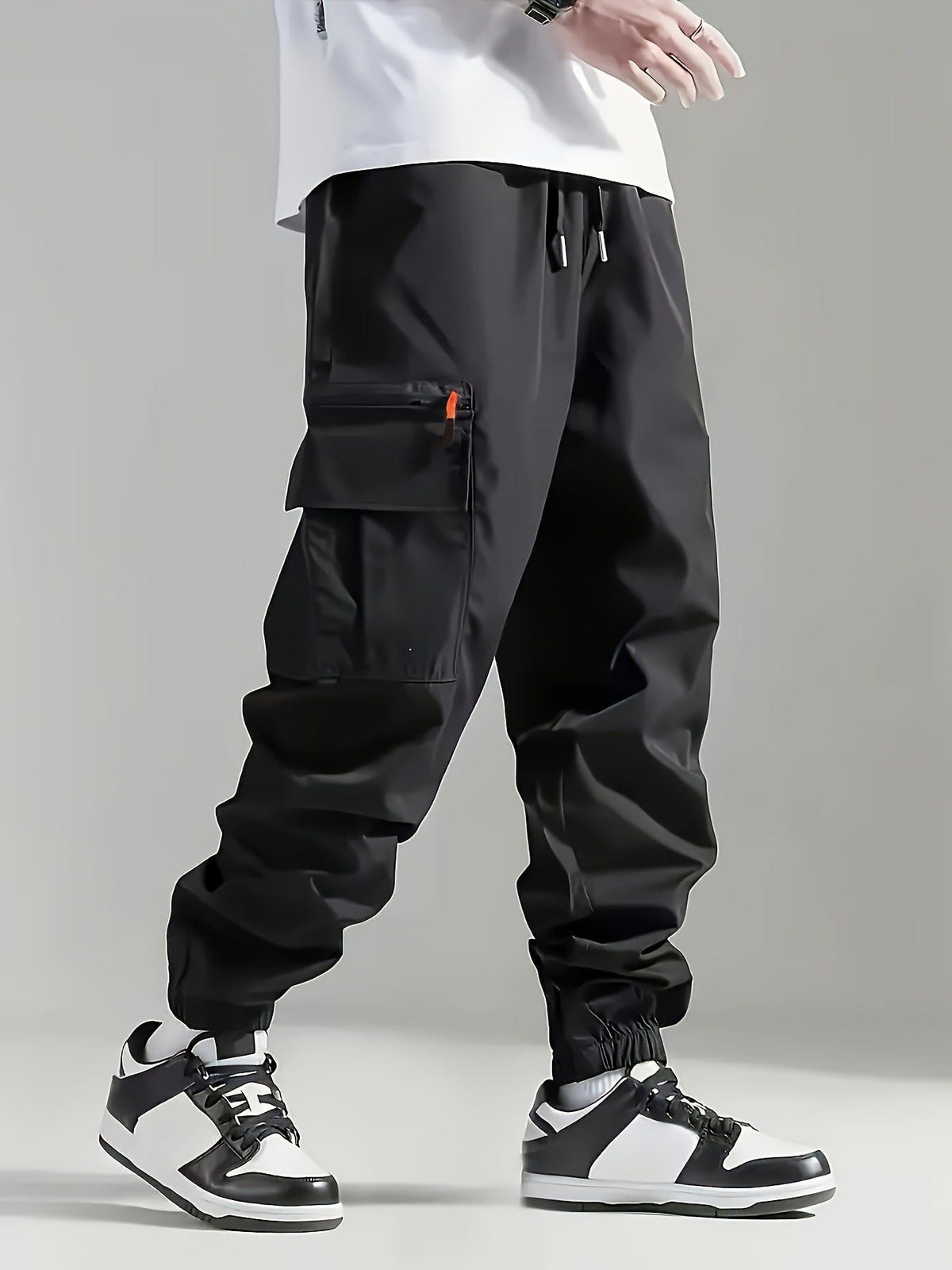 Pantalon Cargo Large avec Poches pour Homme - Noir