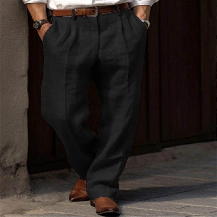 Pantalon Droit en Lin avec Poches pour Homme