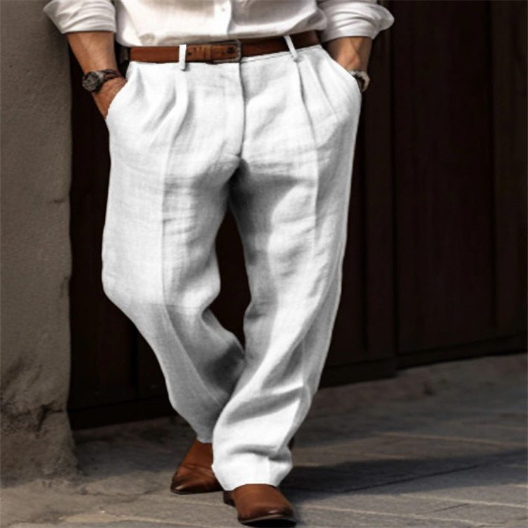 Pantalon Droit en Lin avec Poches pour Homme - View 4
