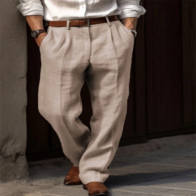 Pantalon Droit en Lin avec Poches pour Homme - View 5