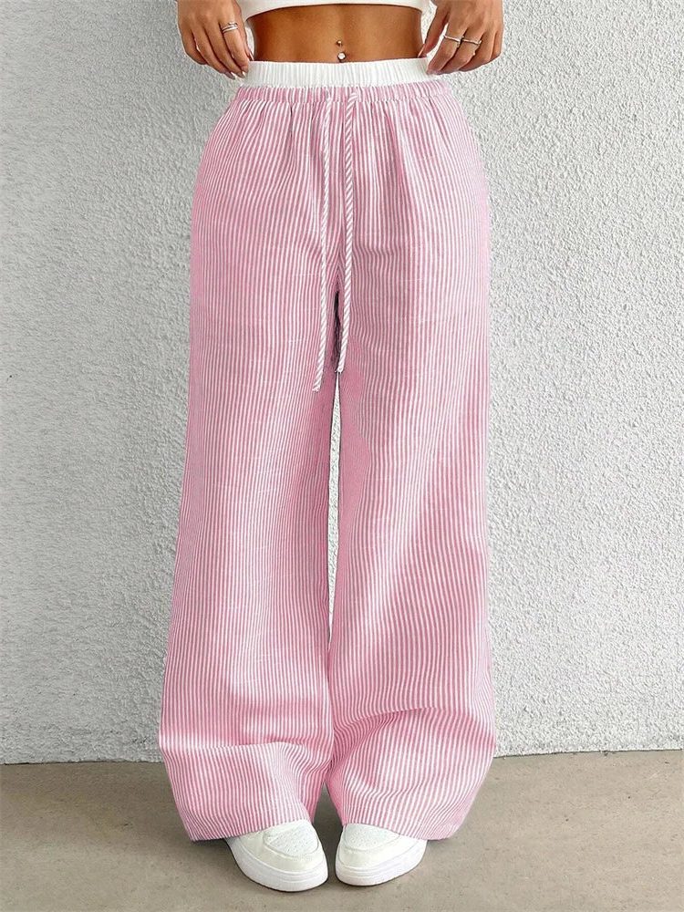 Pantalon Large Rayé avec Cordon de Serrage pour Femme - View 3