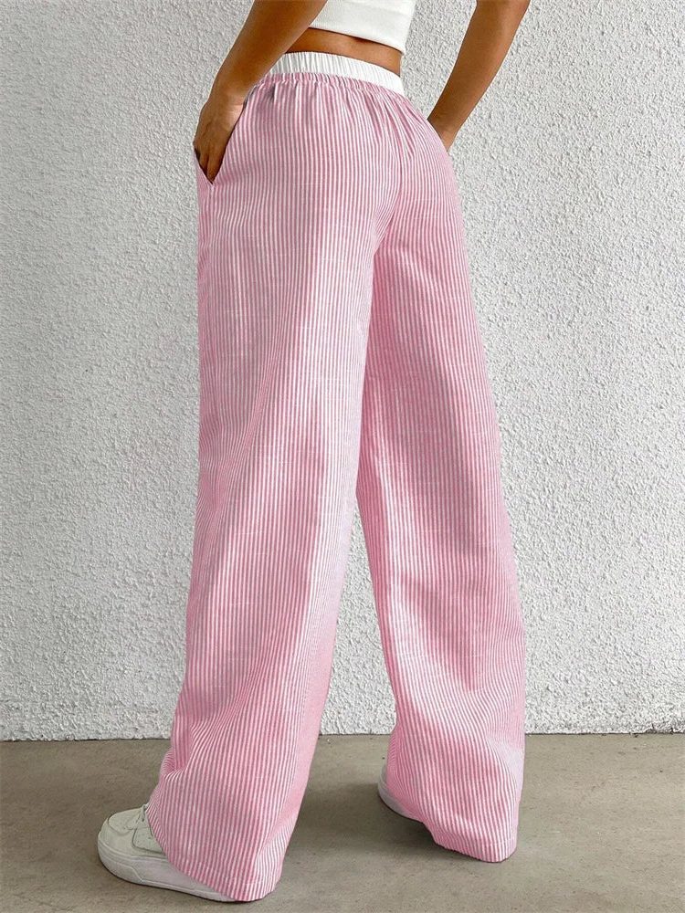 Pantalon Large Rayé avec Cordon de Serrage pour Femme - View 4