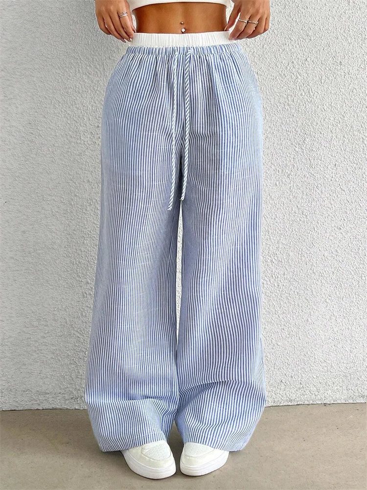 Pantalon Large Rayé avec Cordon de Serrage pour Femme - View 5