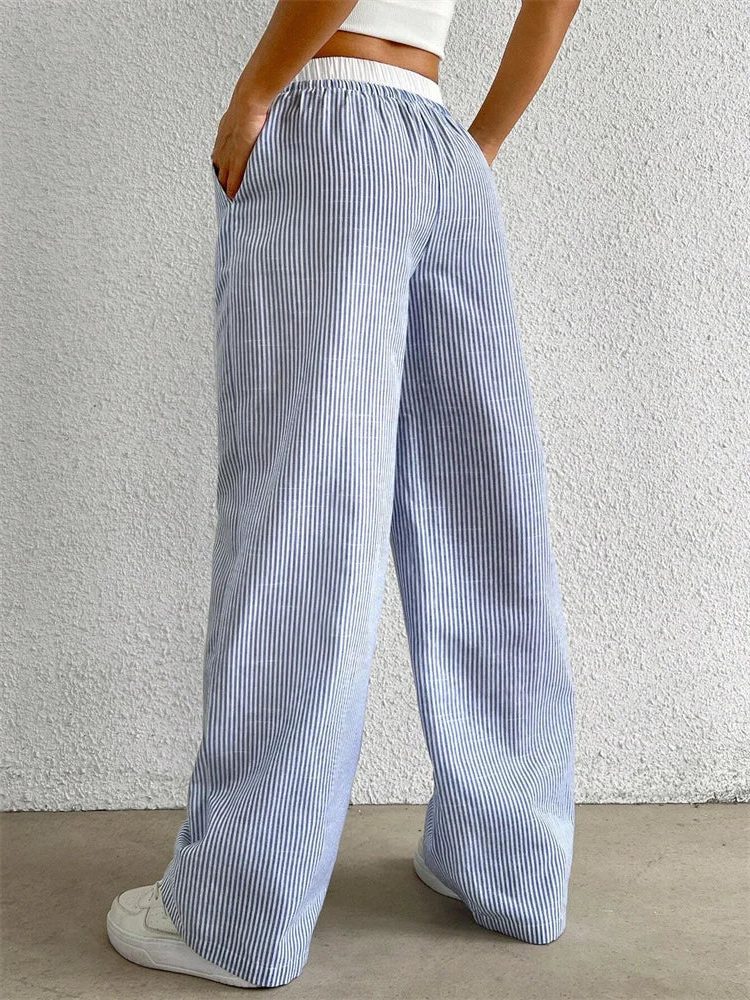 Pantalon Large Rayé avec Cordon de Serrage pour Femme - View 6