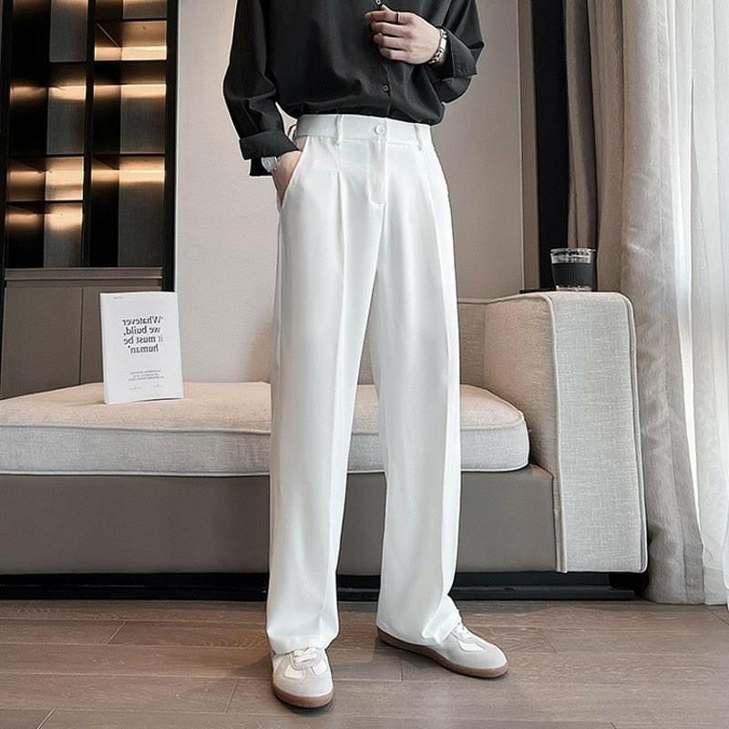 Pantalon Large Taille Haute Boutonné pour Homme - Blanc