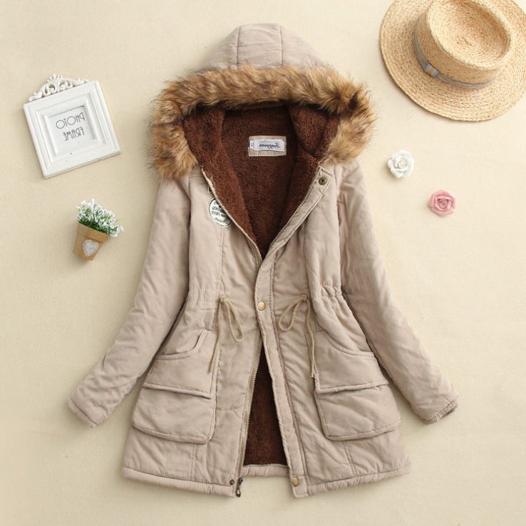 Parka à Col Fourrure Amovible avec Poches pour Femme - Khaki