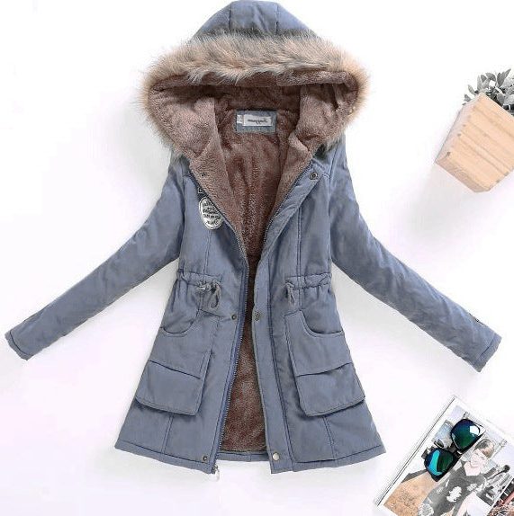 Parka à Col Fourrure Amovible avec Poches pour Femme - Lavande
