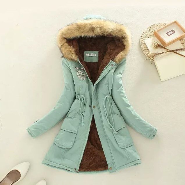 Parka à Col Fourrure Amovible avec Poches pour Femme - Pâte de haricot