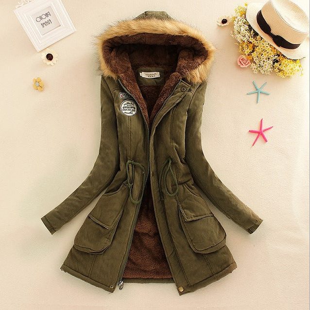 Parka à Col Fourrure Amovible avec Poches pour Femme